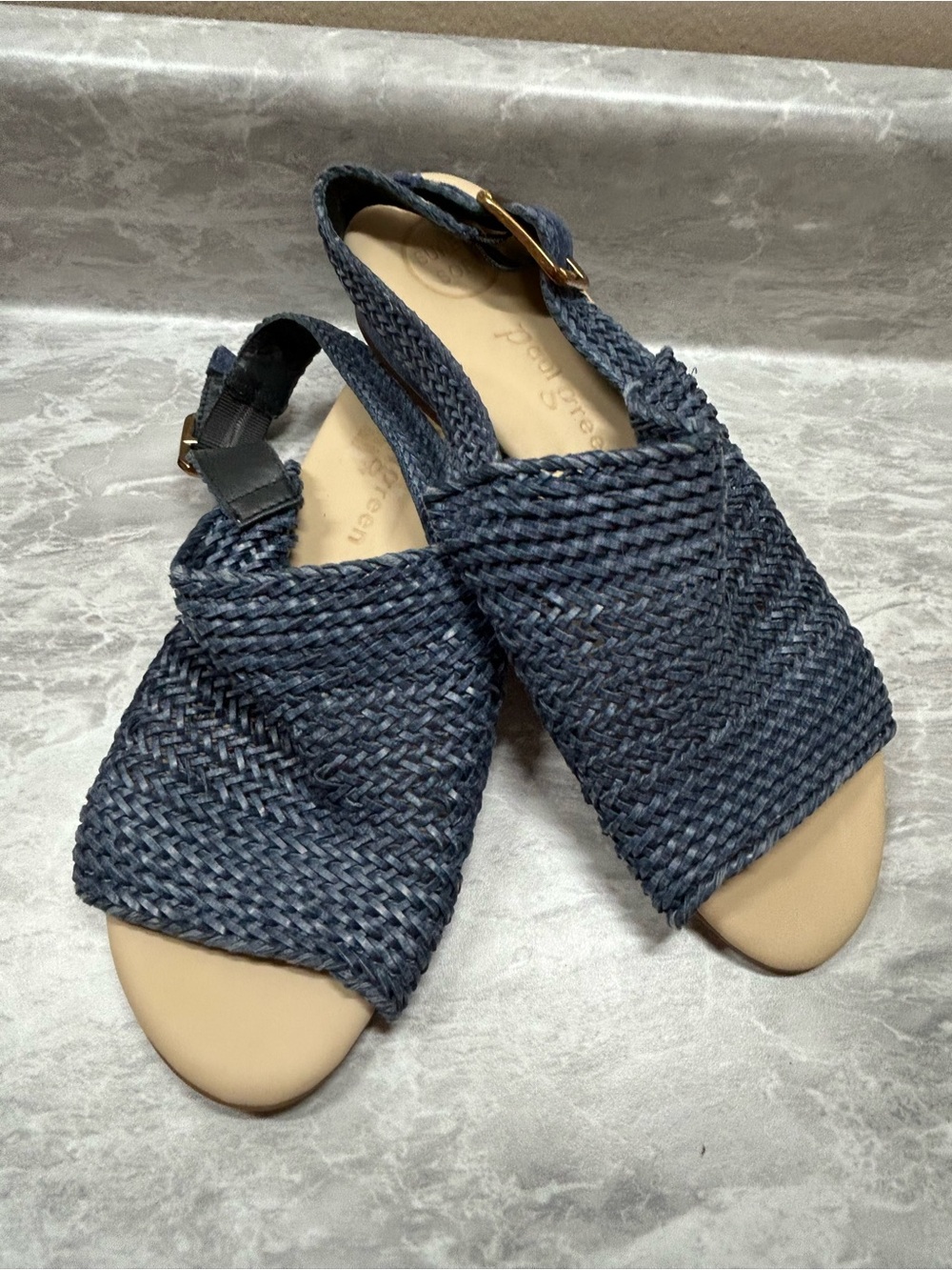 Paul Green Helena Woven Leather Block Heel Sandal size 5 EUC worn once